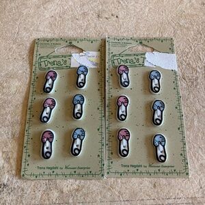 Vintage 1997 Trenas Trinkets Diaper Pin Ceramic Button New